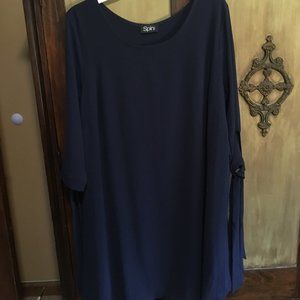 SPIN Classic Navy Blue A-Line Dress Lined 3/4" Sleeves w/Ties Back Pleat Sz 1X